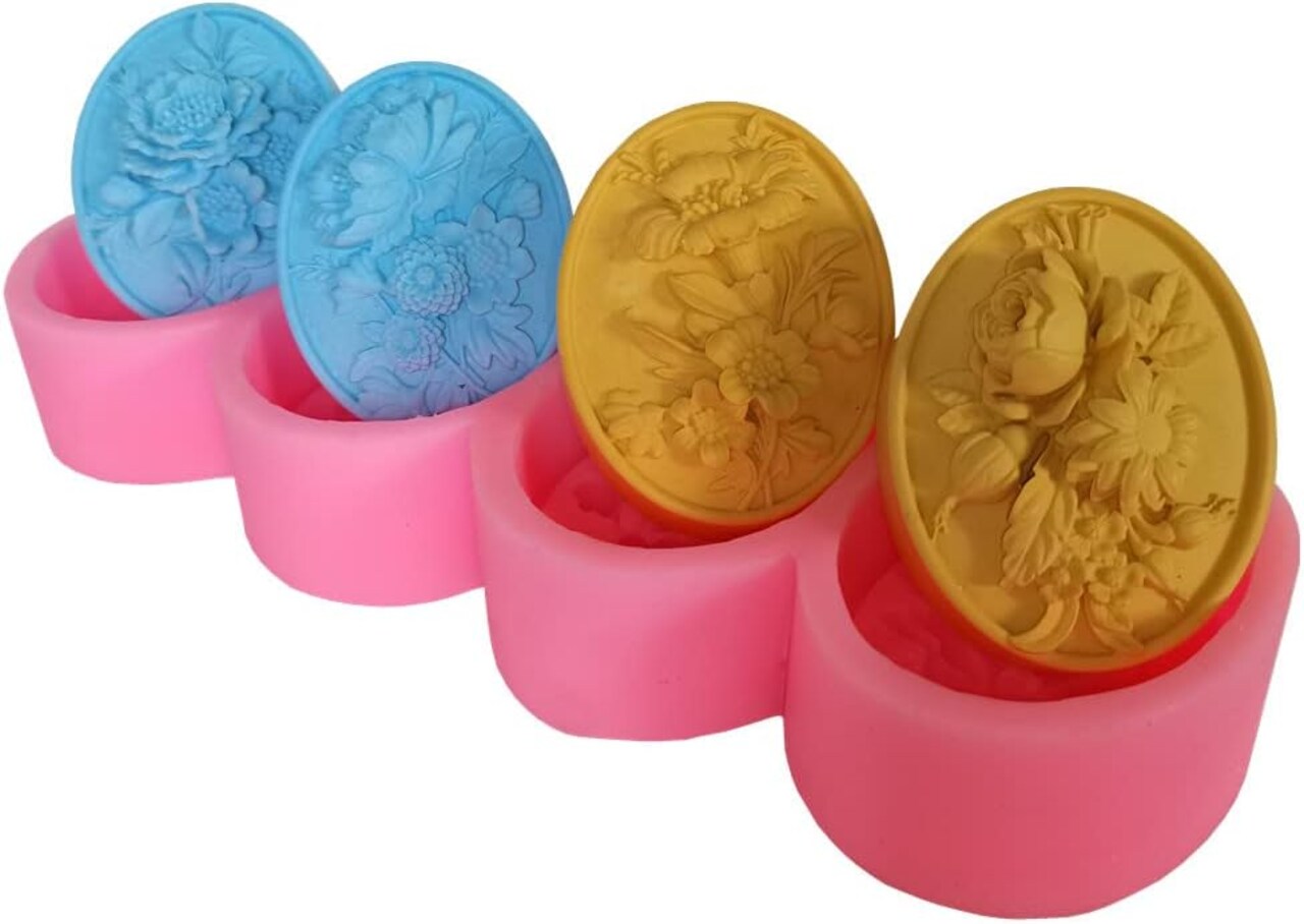 Four Cavities Soap Mold One Mold for 4 Different Flower Soap Making DIY Natural Flower Silicone Soap Molds Scented Candle Wax Resin Gypsum Mould